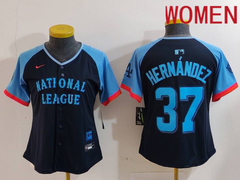 Women Los Angeles Dodgers #37 Hernandez Blue All star 2024 Nike MLB Jersey style 1